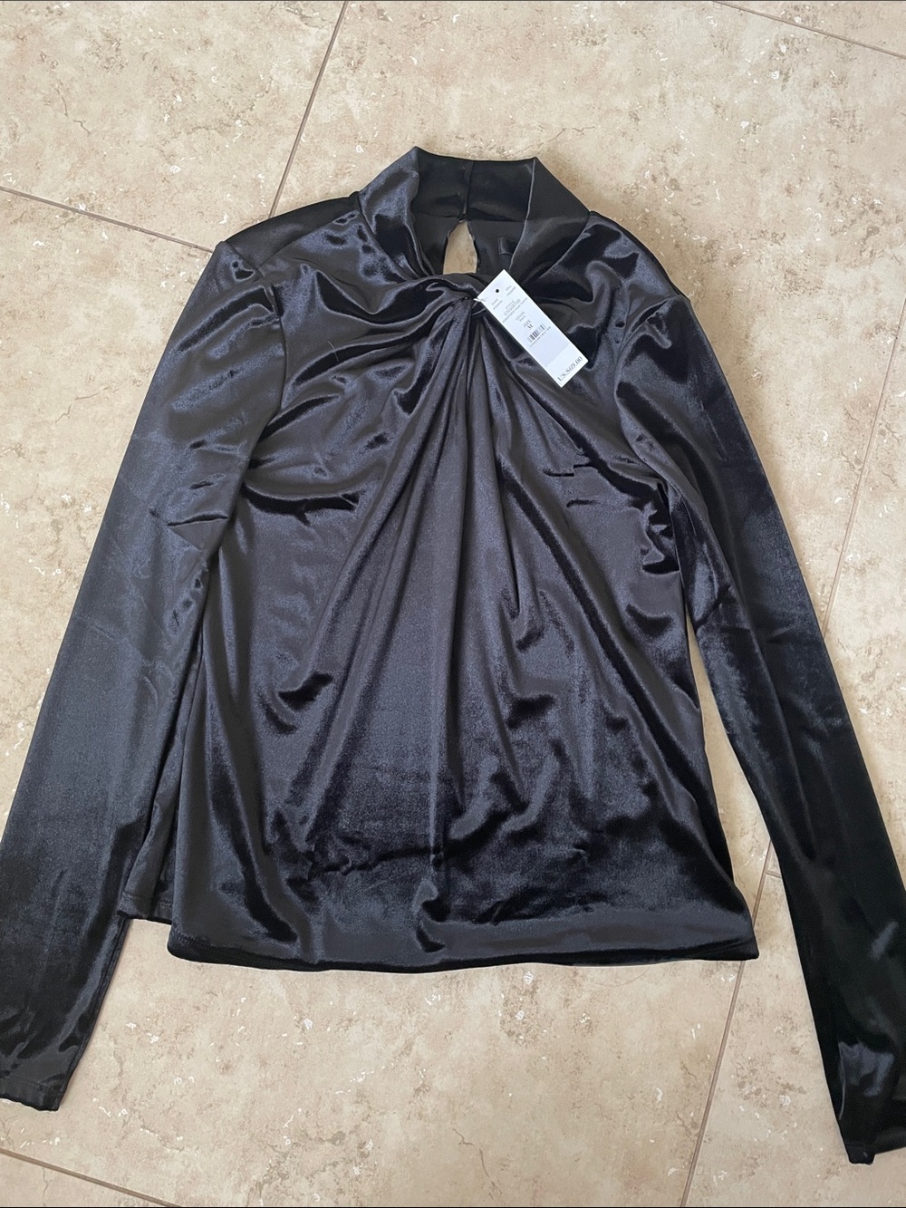 NWT White House Black Market Black Velvet Twist-Front Long Sleeve Top